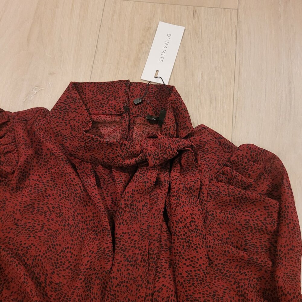 NWT DYNAMITE | Kaia Mock Neck Blouse w/ Bow Long Sleeve Top | Sz. S - Picture 9 of 13